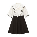 ボウタイフリルパイピングワンピース