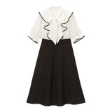 ボウタイフリルパイピングワンピース