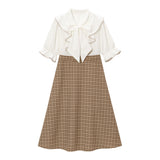 ボウタイフリルパイピングワンピース