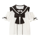 セーラーオフショルフリルリボンブラウス