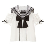 セーラーオフショルフリルリボンブラウス