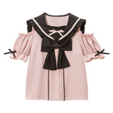 セーラーオフショルフリルリボンブラウス