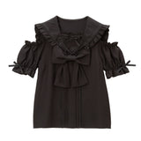 セーラーオフショルフリルリボンブラウス