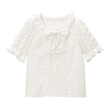 スクエアレースアップリボンブラウス