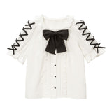 スクエアレースアップリボンブラウス