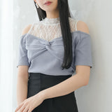 【メール便】レースレイヤードテレコリブトップス