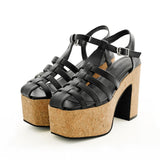 厚底グルカヒールスクエアサンダル