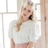 【メール便】ローズ刺繍丸襟ブラウス