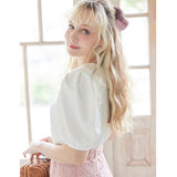 【メール便】ローズ刺繍丸襟ブラウス