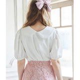 【メール便】ローズ刺繍丸襟ブラウス