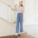 【メール便】ローズ刺繍丸襟ブラウス