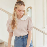 【メール便】ローズ刺繍丸襟ブラウス