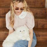 【メール便】ローズ刺繍丸襟ブラウス