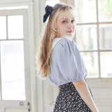 【メール便】ローズ刺繍丸襟ブラウス