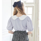 【メール便】ローズ刺繍丸襟ブラウス