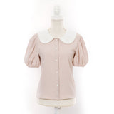 【メール便】ローズ刺繍丸襟ブラウス