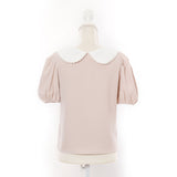 【メール便】ローズ刺繍丸襟ブラウス