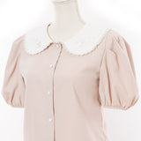 【メール便】ローズ刺繍丸襟ブラウス