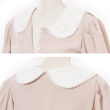 【メール便】ローズ刺繍丸襟ブラウス