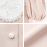 【メール便】ローズ刺繍丸襟ブラウス