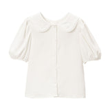 【メール便】ローズ刺繍丸襟ブラウス