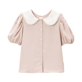 【メール便】ローズ刺繍丸襟ブラウス