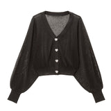 【ニット】ハートボタンシアーカーディガン