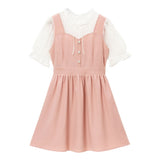 襟フリルビジューボタンワンピース