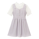 襟フリルビジューボタンワンピース