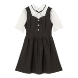 襟フリルビジューボタンワンピース