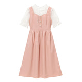 襟フリルビジューボタンワンピース