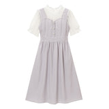 襟フリルビジューボタンワンピース