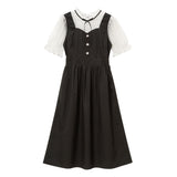 襟フリルビジューボタンワンピース