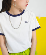 ロゴ刺繍リンガーTシャツ
