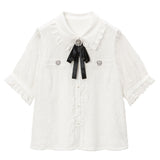 【メール便】ビジューブローチレースブラウス