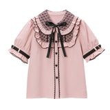 ハートドットチュール重ねバックルブラウス