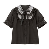 ハートドットチュール重ねバックルブラウス