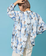 バックオープンバンドカラーデザインシャツ