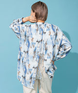 バックオープンバンドカラーデザインシャツ