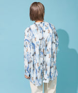 バックオープンバンドカラーデザインシャツ