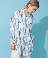 バックオープンバンドカラーデザインシャツ