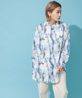 バックオープンバンドカラーデザインシャツ