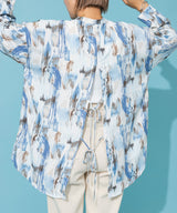 バックオープンバンドカラーデザインシャツ