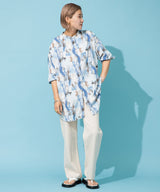 バックオープンバンドカラーデザインシャツ