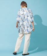 バックオープンバンドカラーデザインシャツ