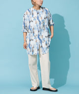 バックオープンバンドカラーデザインシャツ