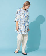 バックオープンバンドカラーデザインシャツ