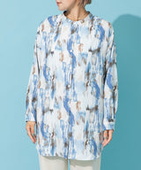 バックオープンバンドカラーデザインシャツ