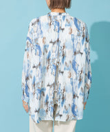 バックオープンバンドカラーデザインシャツ