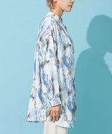 バックオープンバンドカラーデザインシャツ